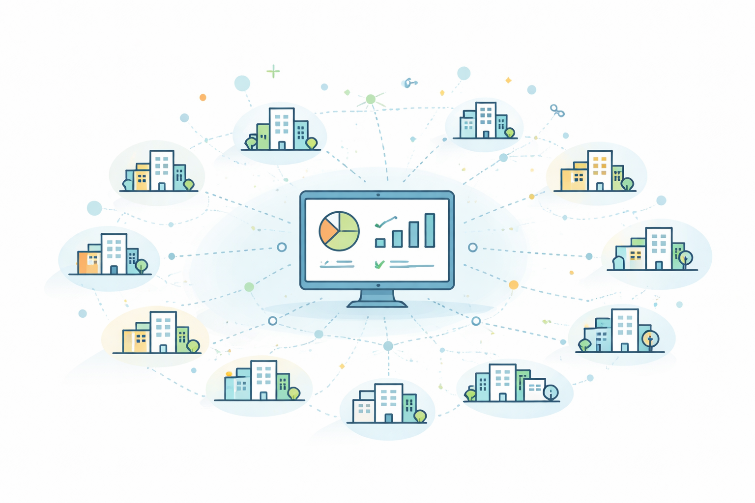 複数の導入先とつながりながら取引実績を可視化するネットワークイメージ